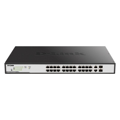  D-Link DGS-1100-26MP/C1A Настраиваемый коммутатор EasySmart с 24 портами 10/100/1000Base-T и 2 комбо-портами 100/1000Base-T/SFP (24 порта с поддержкой PoE 802.3af/802.3at (30 Вт), PoE-бюджет 370 Вт)