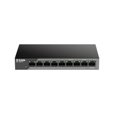  D-Link DSS-100E-9P/A1A Неуправляемый коммутатор с 8 портами 10/100Base-TX и 1 портом 10/100/1000Base-T (8 портов PoE 802.3af/at, PoE-бюджет 92 Вт, дальность до 250 м)