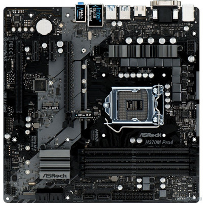 Материнская плата Asrock H370M PRO4 RTL S1151, iH370, 4*DDR4, 2*PCI-E16x, 2*PCI-E1x, D-Sub, DVI, HDMI, SATA III+RAID, M.2, GB Lan, USB3.0, mATX