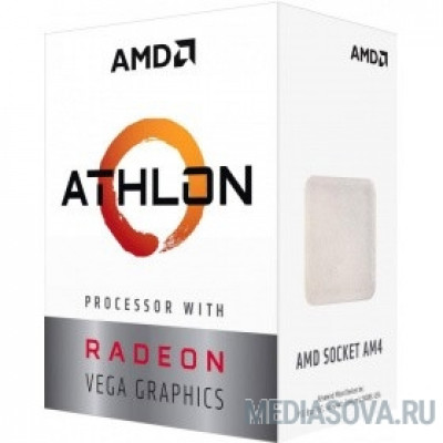  Процессор CPU AMD Athlon 200GE BOX 3.2 GHz/2core/1+4Mb/SVGA RADEON Vega 3/35W/Socket AM4