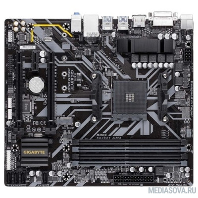 Материнская плата Gigabyte GA-B450M DS3H RTL Socket AM4, AMD B450, 4xDDR4-2933, DVI-D+HDMI, 2xPCI-Ex16, 1xPCI-Ex1, 4xSATA3(RAID 0/1/10), 1xM.2, 8 Ch Audio, GLan, (4+4)xUSB2.0, (4+2)xUSB3.1, 1xPS/2, mATX