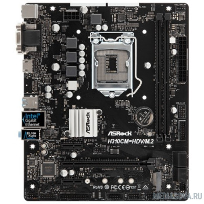 Материнская плата ASRock H310CM-HDV/M.2  RTL M.2 Soc-1151v2 Intel H310 2xDDR4 mATX AC`97 8ch(7.1) GbLAN+VGA+D