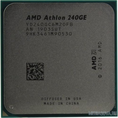  Процессор CPU AMD Athlon 240GE AM4 OEM 3.5 GHz/2core/1+4Mb/SVGA RADEON Vega 3/35W/Socket AM4