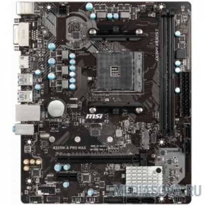Материнская плата MSI A320M-A PRO MAX AMD A320, сокет: AM4, слоты: 2 DDR4 DIMM (1866 - 3200 МГц), SATA 3: 6 Гбит/с х 4