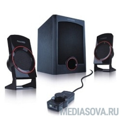  MICROLAB M111 черные 2.1, 2 колонки+сабвуфер дерево, 17W RMS, 30Hz-20000Hz, ДУ-проводной