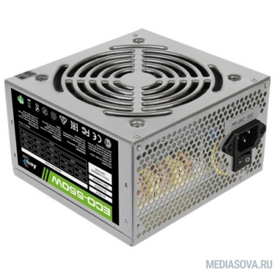 Блок питания Aerocool 550W Retail ECO-550W ATX v2.3 Haswell, fan 12cm, 400mm cable, power cord, 20+4P, 12V 4+4P, 1x PCI-E 6+2P, 4x SATA, 3x PATA, 1x F