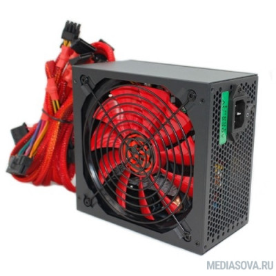 Блок питания Ginzzu PC650 14CM(Red) 80+ black,APFC,24+4p,2 PCI-E(6+2), 5*SATA, 4*IDE,оплетка, кабель питания,цветная коробка