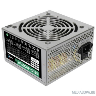 Блок питания Aerocool 600W Retail ECO-600W ATX v2.3 Haswell, fan 12cm, 400mm cable, power cord, 20+4P, 12V 4+4P, 1x PCI-E 6+2P, 4x SATA, 3x PATA, 1x F