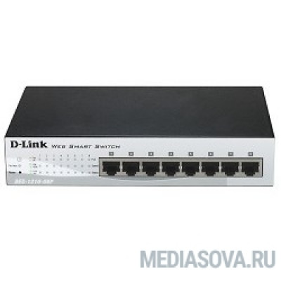  D-Link DES-1210-08P/C2A Настраиваемый коммутатор WebSmart с 8 портами 10/100Base-TX с поддержкой PoE 802.3af (15,4 Вт), PoE-бюджет 72 Вт