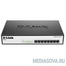 D-Link DES-1008P+/A1A Неуправляемый коммутатор с 8 портами 10/100Base-TX с поддержкой PoE 802.3af/802.3at (30 Вт), PoE-бюджет 140 Вт
