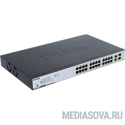  D-Link DGS-1026MP/A1A Неуправляемый коммутатор с 24 портами 10/100/1000Base-T, 2 комбо-портами 100/1000Base-T/SFP и функцией энергосбережения (24 порта с поддержкой PoE 802.3af/at (30 Вт))