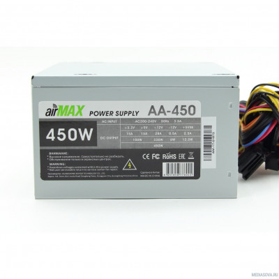 Блок питания AirMax AA-450W Блок питания 450W ATX (24+4+6пин, 120mm (SCP)\(OVP)\(OCP)\(UVP)\ATX 12V v.2.3)