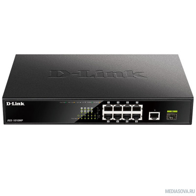  D-Link DGS-1010MP/A1A Неуправляемый коммутатор с 9 портами 10/100/1000Base-T, 1 портом 1000Base-X SFP, функцией энергосбережения и поддержкой QoS (8 портов с поддержкой PoE 802.3af/802.3at (30 Вт)