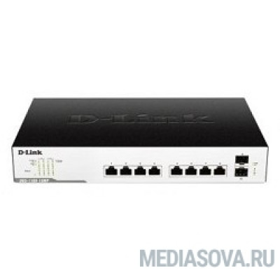  D-Link DGS-1100-10MP/C1A Настраиваемый коммутатор EasySmart с 8 портами 10/100/1000Base-T и 2 портами 1000Base-X SFP (8 портов с поддержкой PoE 802.3af/802.3at (30 Вт), PoE-бюджет 130 Вт)