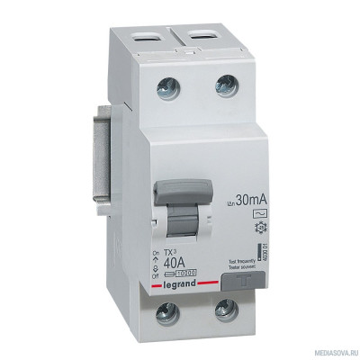 Legrand 403001 Выключатель дифференциального тока TX3 - 2П - 40 А - тип AC - 30 мА - 2 модуля