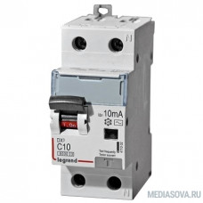 Legrand 411149 Автоматический выключатель дифференциального тока DX? 6000 - 10 кА - тип характеристики С - 2П - 230 В~ - 10 А - тип  A С  - 10 мА - 4 модуля