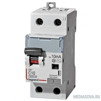  Legrand 411149 Автоматический выключатель дифференциального тока DX? 6000 - 10 кА - тип характеристики С - 2П - 230 В~ - 10 А - тип  A С  - 10 мА - 4 модуля