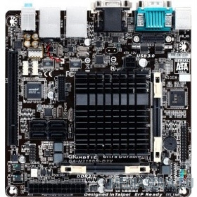 Материнская плата Gigabyte GA-N3160N-D3V RTL N3160 (1.6 GHz), 2xDDR3-1600 SO-DIMM, D-SUB+DVI-D, 1xPCI, 4xSATA3, 1xM.2, 8 Ch Audio, 2xGLan, (2+4)xUSB2.0, (2+2)xUSB3.0, 2xCOM, 2xPS/2, Mini-ITX