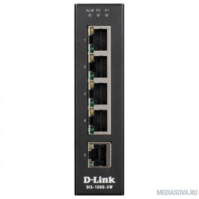  D-Link DIS-100G-5W/A1A Промышленный неуправляемый коммутатор с 5 портами 10/100/1000Base-T, функцией энергосбережения и поддержкой QoS