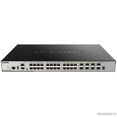  D-Link DGS-3630-28TC/A2ASI PROJ Управляемый стекируемый коммутатор 3 уровня с 20 портами 10/100/1000Base-T,4 комбо-портами 10/100/1000Base-T/SFP, 4 портами 10GBase-X SFP+ и программным обеспечением SI
