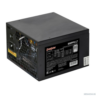 Блок питания Exegate EX282044RUS-OEM Блок питания 600W Exegate 600PPH-LT-OEM, 80+, ATX, black, APFC, 12cm, 24p, (4+4)p, 5*SATA, 3*IDE