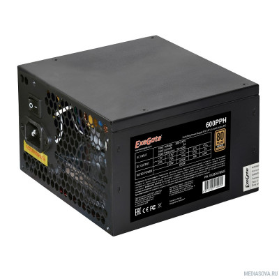 Блок питания Exegate EX280578RUS-OEM Блок питания 600W Exegate 600PPH-OEM, 80+Bronze, ATX, black, APFC, 12cm, 24p, (4+4)p, 5*SATA, 3*IDE