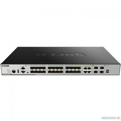  D-Link DGS-3630-28SC/A2ASI PROJ Управляемый стекируемый коммутатор 3 уровня с 20 портами 1000Base-X SFP, 4 комбо-портами 10/100/1000Base-T/SFP, 4 портами 10GBase-X SFP+ и Standard Image