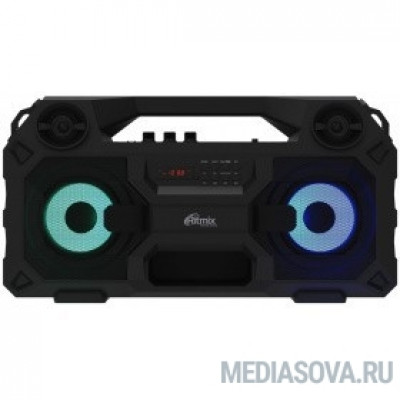  RITMIX SP-690B black Jack 6.3 мм c функцией ЭХО, дисплей: LED, эквалайзер, RGB-подсветка, до 8 часов, 2000 мАч, 7.4 В, microUSB DC 5В 2A, 46 ? 24.3 ? 17.5 см, пластик, черный
