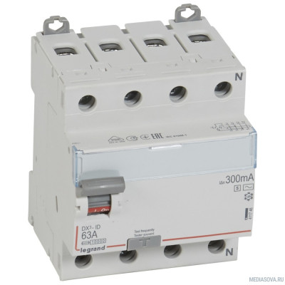  Legrand 411746 Выключатель дифференциального тока DX?-ID - 4П - 400 В~ - 63 А - тип AC - 300 мА - селективный - 4 модуля