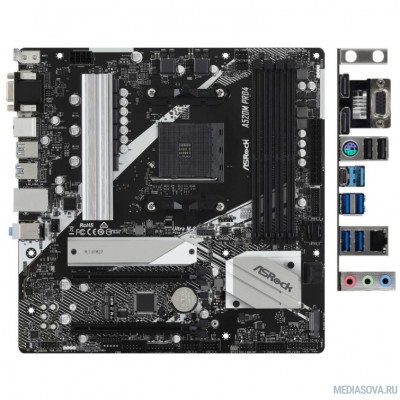 Материнская плата Материнская плата Asrock A520M PRO4 RTL Soc-AM4 AMD A520 4xDDR4 mATX AC`97 8ch(7.1) GbLAN RAID+VGA+HDMI+DP
