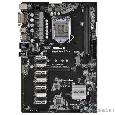 Материнская плата ASRock H110 PRO BTC+  RTL LGA 1151, Intel H110, DDR4, 4x SATA 6Gb/s, кабель SATA х2