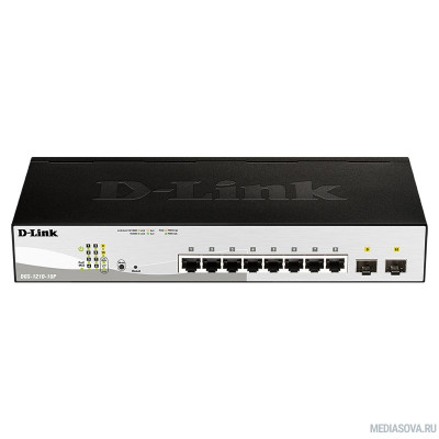 D-Link DGS-1210-10P/FL1A Управляемый коммутатор 2 уровня с 8 портами 10/100/1000Base-T и 2 портами 1000Base-X SFP (8 портов с поддержкой PoE 802.3af/802.3at (30 Вт), PoE бюджет 65 Вт)