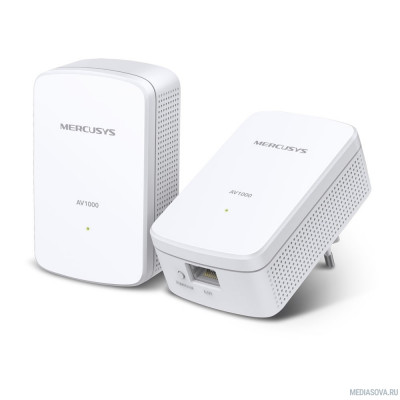  Mercusys MP500 KIT AV1000 Комплект гигабитных адаптеров Powerline, стандарт HomePlug AV2, 1 гигабитный порт, до 300 м по электросети, Plug and Play