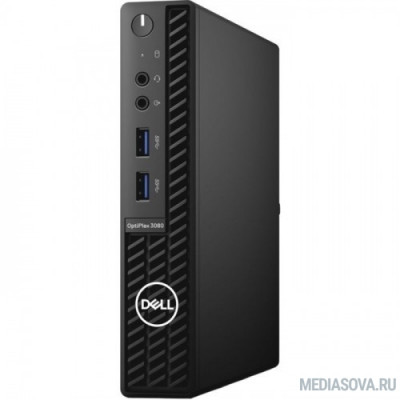  ПК Dell Optiplex 3080 [3080-9889] Micro i3 10105T (3)/8Gb/SSD256Gb/UHDG 630/Windows 10 Professional/GbitEth/WiFi/BT/клавиатура/мышь/черный
