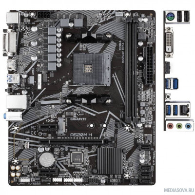 Материнская плата Gigabyte A520M H Soc-AM4 AMD A520 2xDDR4 mATX AC`97 8ch(7.1) GbLAN RAID+DVI+HDMI