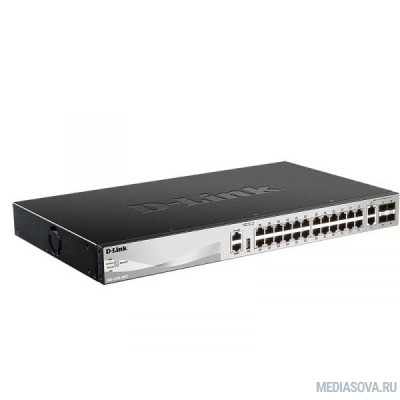  D-Link DGS-3130-30TS/B1A PROJ Управляемый стекируемый1 коммутатор 3 уровня с 24 портами 10/100/1000Base-T, 2 портами 10GBase-T и 4 портами 10GBase-X SFP+