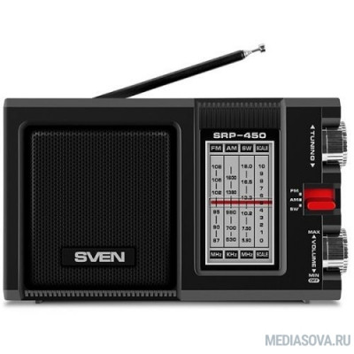  SVEN SRP-450, черный, радиоприемник, мощность 3 Вт (RMS), FM/AM/SW
