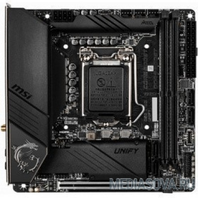 Материнская плата MSI  MITX MEG Z490I UNIFY RTL Intel Z490, LGA1200, 2xDDR4-5000, 4xSATA, 2xM.2, WIFI BT DP HDMI / Mini-ITX