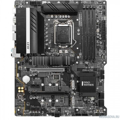 Материнская плата Материнская плата MSI Z590-A PRO RTL 1200, Z590, 4xDDR4, 1xPCIe 4.0x16, 1xPCIe 3.0x16, 2xPCIe 3.0x1, 6x SATA, 1x M.2 PCIe Gen4x4, 2xM.2, 2xUSB3.2 Gen2, 4xUSB3.2 Gen1, 4xUSB2.0, DP, HDMI, 2.5GLAN, AT