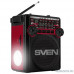  SVEN SRP-355, красный, радиоприемник, мощность 3 Вт (RMS), FM/AM/SW, USB, SD/microSD, фонарь, встроенный аккумулятор