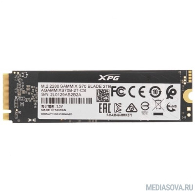  SSD 2TB A-DATA XPG GAMMIX S70 Blade, M.2 2280, PCI-E 4x4, [R/W -7400/6400 MB/s] 3D-NAND TLC AGAMMIXS70B-2T-CS