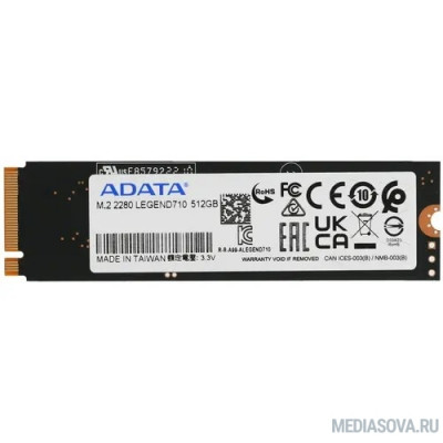  M.2 2280 512GB ADATA LEGEND 710 Client SSD [ALEG-710-512GCS] PCIe Gen3x4 with NVMe, 2400/1000, IOPS 90/150K, MTBF 1.5M, 3D NAND, 130TBW, 0,23DWPD, Heat Sink,