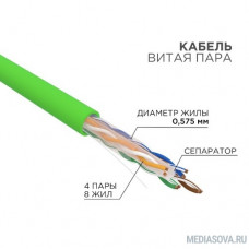 Rexant (01-0071) Кабель U/UTP, CAT 6, нг(А)-LSLTx 4х2х0,575 мм, 23AWG, внутренний, зеленый Rexant