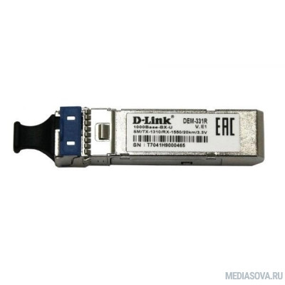  D-Link 331R/40KM/B1A WDM SFP-трансивер с 1 портом 1000Base-BX-U (Tx:1310 нм, Rx:1550 нм) для одномодового оптического кабеля (до 40 км)