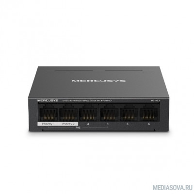  Mercusys MS106LP Настольный коммутатор с 6 портами 10/100 Мбит/с (4 порта PoE+)