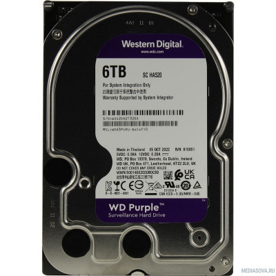 Жесткий диск 6TB WD Purple (WD63PURU)  Serial ATA III, 5400- rpm, 256Mb, 3.5