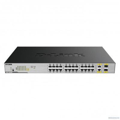  D-Link DGS-1026MP/B2A Неуправляемый коммутатор с 24 портами 10/100/1000Base-T, 2 комбо-портами 100/1000Base-T/SFP (24 порта PoE 802.3af/at, PoE-бюджет 370 Вт)
