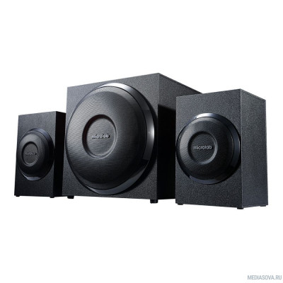  MICROLAB M-110 черный 10 Вт RMS, Распределение мощности 2,5 Вт х 2 +5 W, Нелинейные искажения 0,5% 1 В 1 кГц, Частотный диапазон 40-20 кГц, Соотношение сигнал/шум 70 дБ, Разделение каналов 40 дБ
