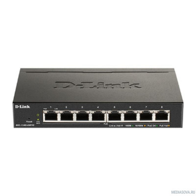  D-Link DGS-1100-08PV2/A3A Настраиваемый L2 коммутатор с 8 портами 10/100/1000Base-T (8 портов PoE 802.3af/at, PoE-бюджет 64 Вт)