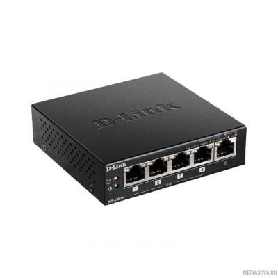  D-Link DGS-1005P/B3A Неуправляемый коммутатор с 5 портами 10/100/1000Base-T (4 порта PoE 802.3af/at, PoE-бюджет 60 Вт)